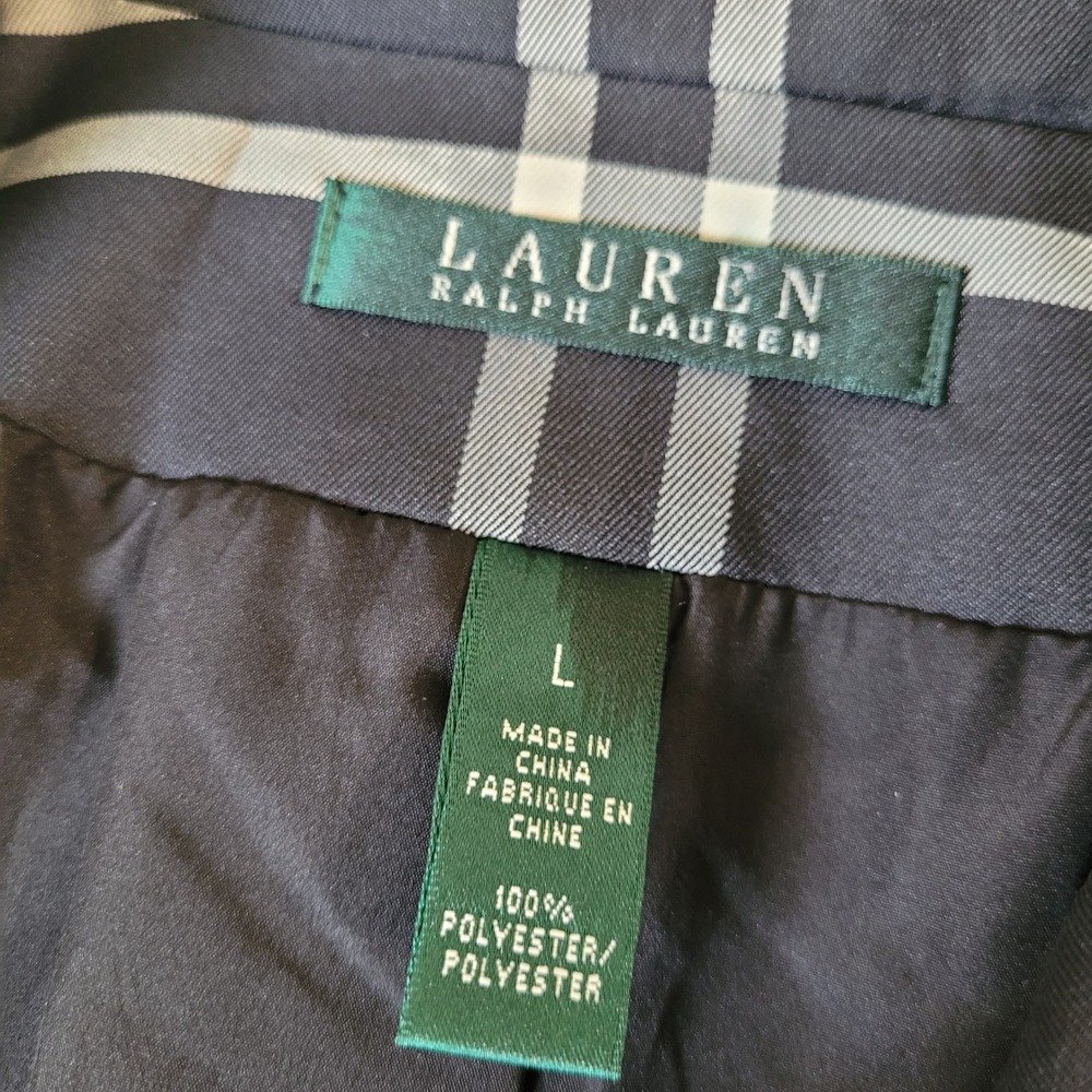 Lauren Ralph Lauren black Plaid Double Breasted Belted Trench Coat Large - Picture 2 of 16